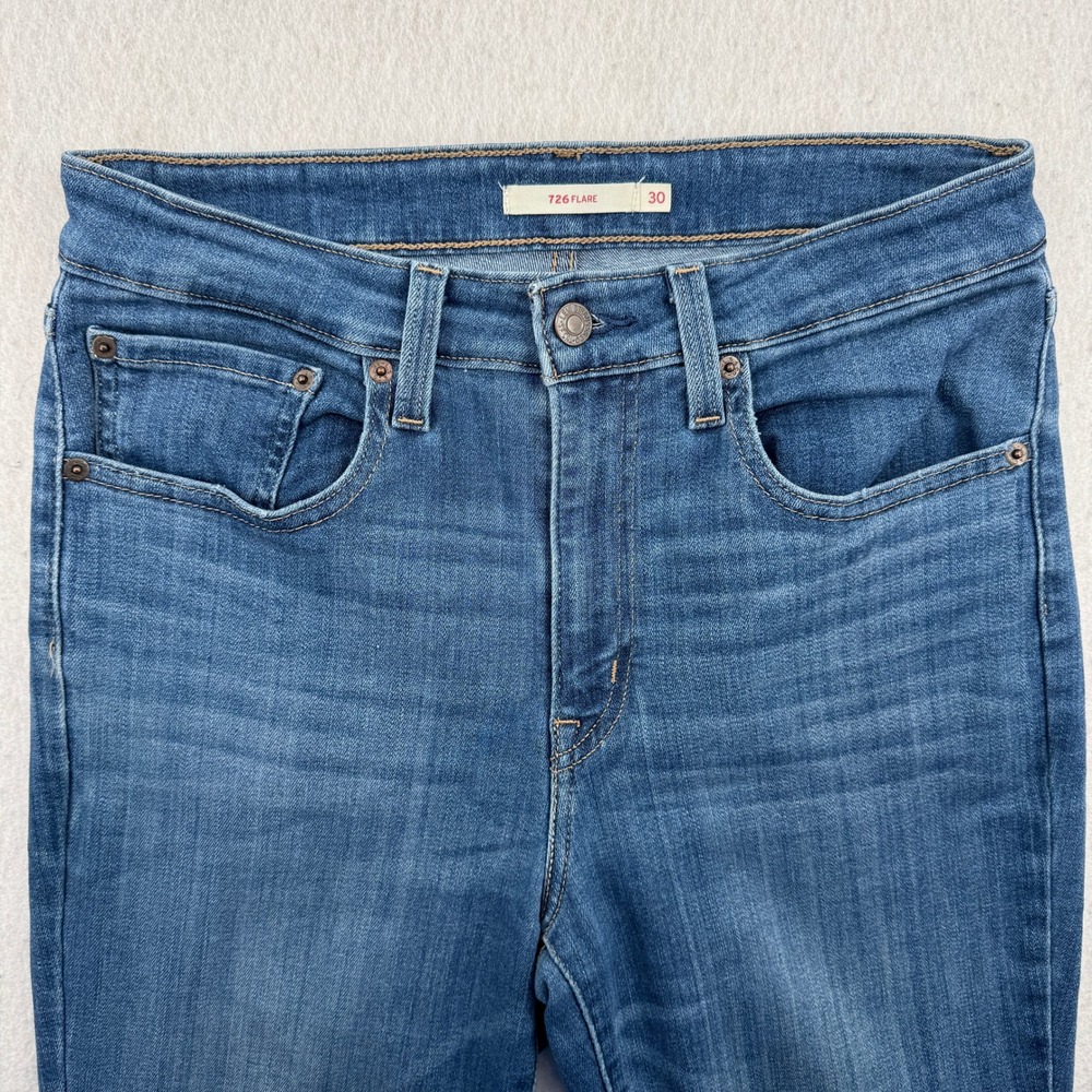 Levis 726 Flare High-Rise Blue Denim Jeans Womens 30 (30x31) Blue Denim Boho